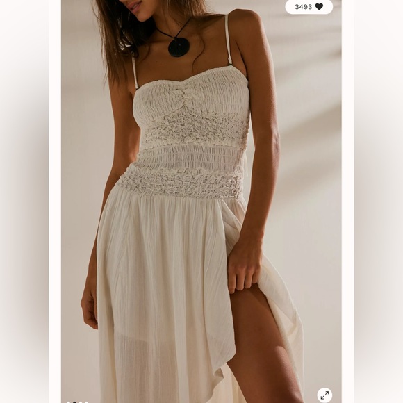 Free People Sparkling Drop Waist Moment Smocked Midi Dress L - Picture 3 of 6